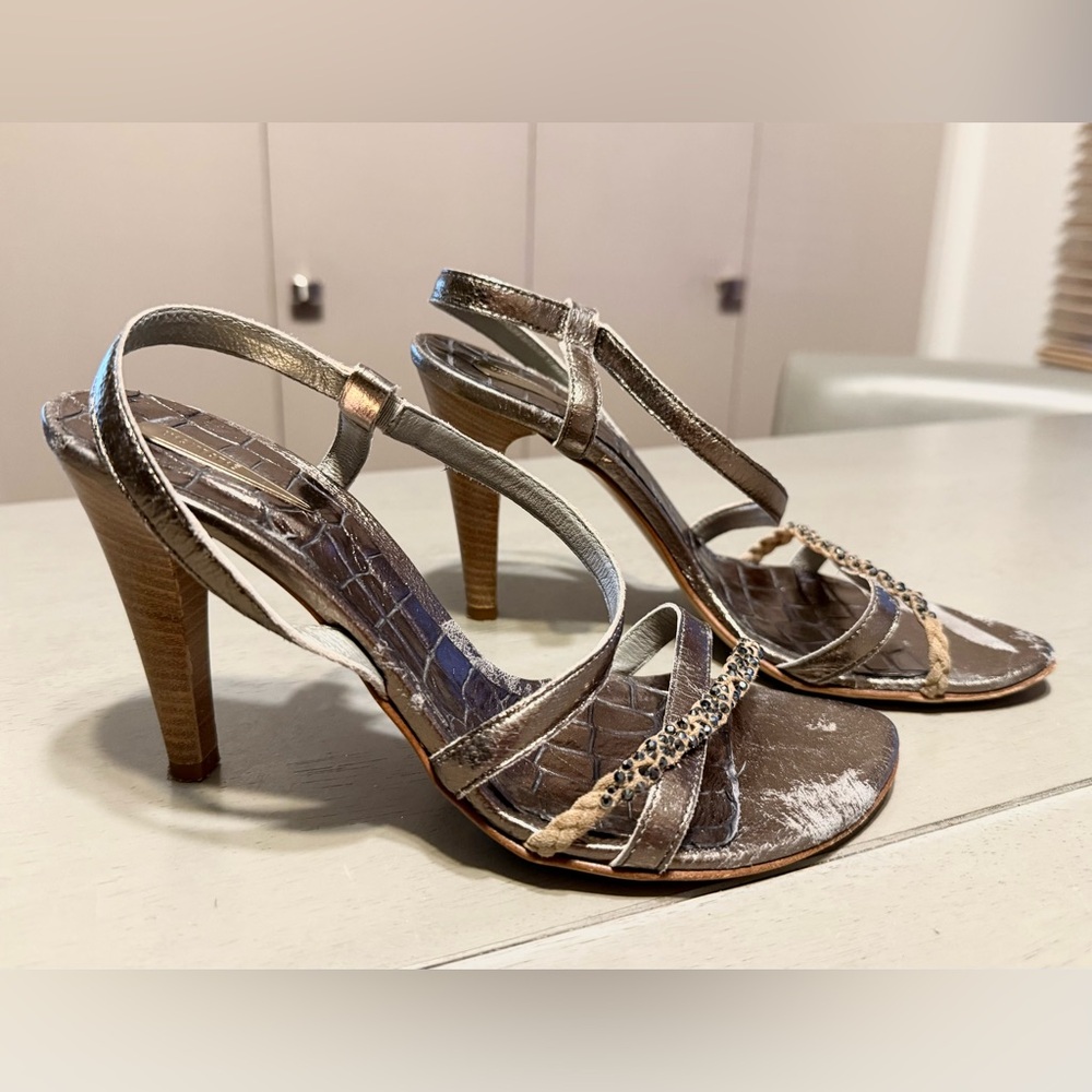 Spring Special🌷Vic Matie Metallic Taupe Burnished Leather Sandals w/Crystals